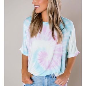 Pink/Blue/Yellow Tie Dye Oversized Tee
